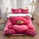 thumbnail image 1 of Pink Teddy Bear Bedding - Includes One Quilt Cover and Two Pillowcases (No Core) - Home Decor Festival Gift Polyester Fabric Anime Cartoon Design Suitable for B, 1 of 1