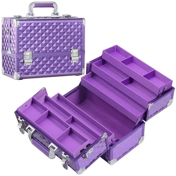 Funda Organizadora De Maquillaje Extra Grande Con 6 Bandejas Color Morado