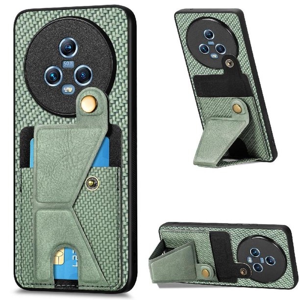 Funda Resistente para Honor Magic 5 con Tarjetero y Soporte, Diseño Magnético Verde