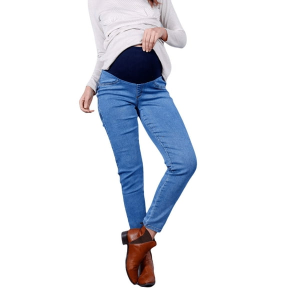 Jeans Mujer Maternal Pitillo Celeste S