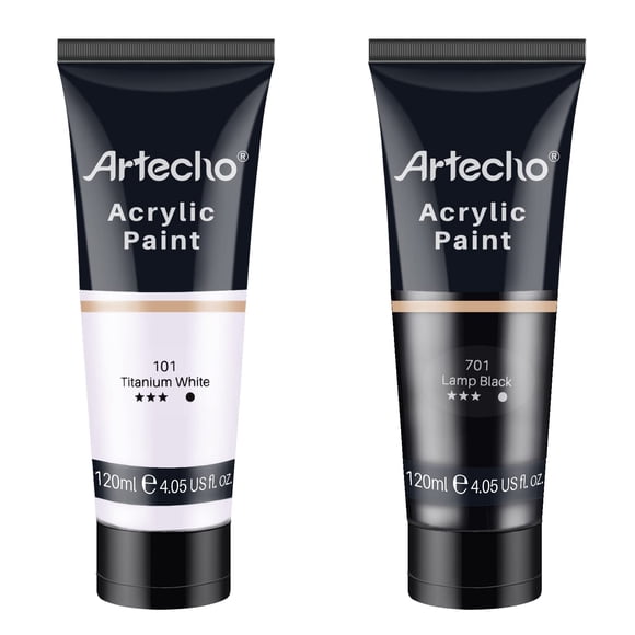 Pintura Acrílica Artecho Blanco Titanio y Negro de Humo Tubos de 120 ml