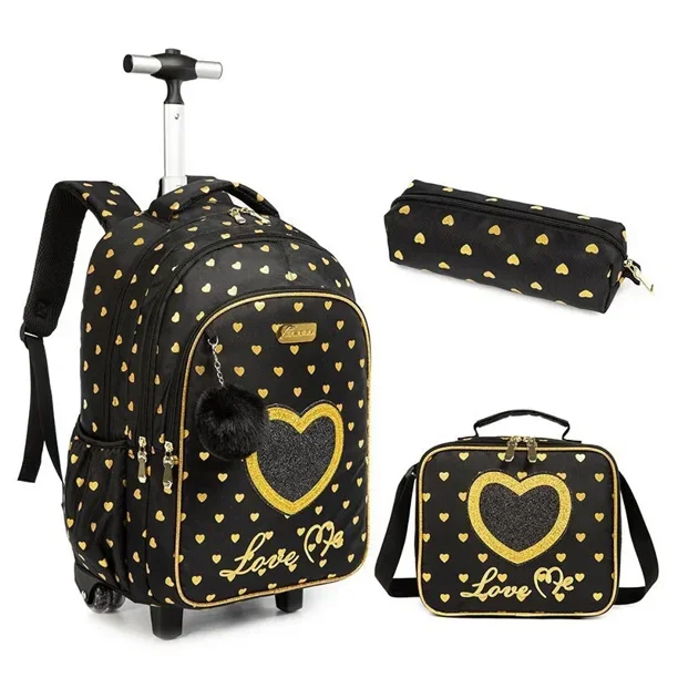Children's School Backpack with Wheels Kids Wheeled School Bag Teenagers Bag Girls Canvas Backpack Travel Luggage Trolley Bags