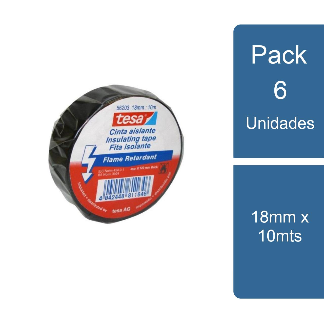 Tesa - Pack 6 Huinchas Aisladora Electrica Negra 18Mm X 10Mts