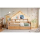 thumbnail image 3 of Wood Full Size House Platform Beds with LED, Storage Shelves, Drawers and Guardrail, Natural, 3 of 3