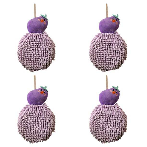 REGALWOVEN Lindas Toallas de Mano con Bola Peluda de Dibujos Animados, Juego de Toallas de Mano Decorativas Suaves y de Secado Rápido para Baño, Cocina, Inodoro Púrpura de 4 Piezas