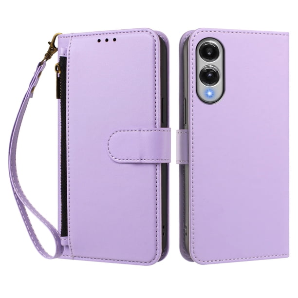 Funda Tipo Billetera para samsung galaxy S25 Edge con Soporte y Bolsillo con Cierre Morado