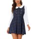 thumbnail image 1 of INSPIRE CHIC Vestido Mini de Línea A con Cuello Peter Pan de Cuadros para Mujer de Manga Larga XL Azul Oscuro, 1 of 6