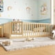 thumbnail image 2 of Twin Size Bed Floor Bed with Safety Guardrails and Door for Kids, Natural, 2 of 3