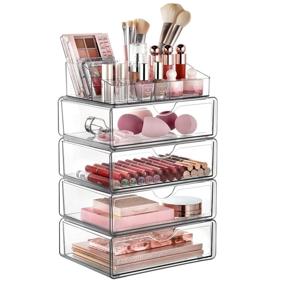 Organizador de maquillaje Vtopmart transparente de 5 niveles con cajón para tocador