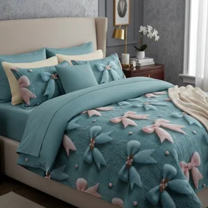 Casadeliacl - Cubrecama 5D Tfi Para Colchón 2 Plazas, Diseño Elegante - Verde Claro - 13