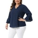 thumbnail image 4 of Agnes Orinda Blusas Elegantes de Talla Grande para Mujeres con Mangas Acampanadas 3/4, Camisas de Trabajo de Chifón de Doble Capa 2X Azul Marino, 4 of 6