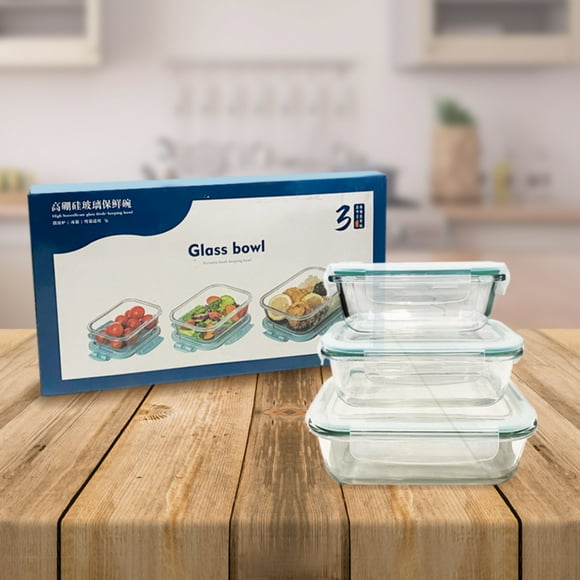 Set 3 Contenedores o tupper de vidrio con tapa
