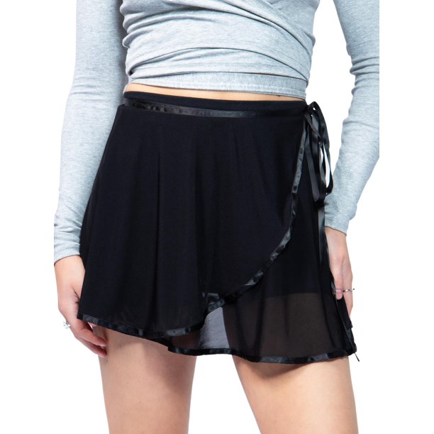 Jess de Meiko Faldas para Mujer Bailarina Transparente Cintura con Lazo Ribete de Satén Mini Falda Envolvente Negra M