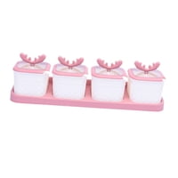 Bothyi - Juego De 4 Tarros Para Condimentos, Azucareros Y Tapas Para Bufés, Saleros Y Encimeras De Cocina, Color Rosa Y Blanco