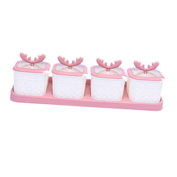 Juego De 4 Tarros Para Condimentos, Azucareros Y Tapas Para Bufés, Saleros Y Encimeras De Cocina, Color Rosa Y Blanco