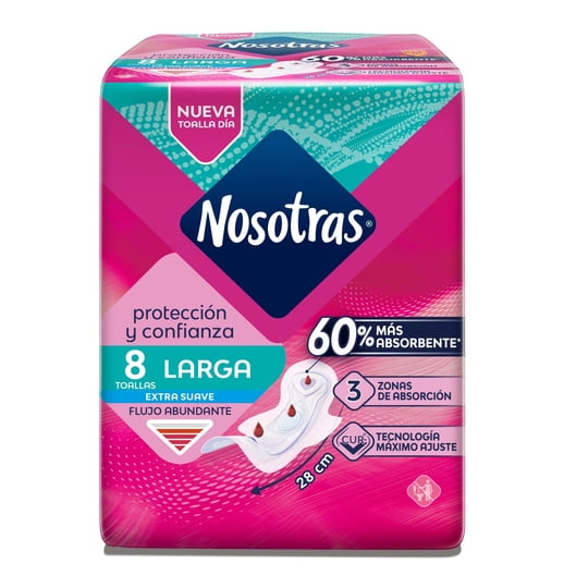 Toalla Higiénica Larga De Día Ultra Delgada Extra Suave Flujo Abundante 8 Un Nosotras