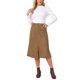 thumbnail image 2 of Falda midi de pana para mujer de cintura alta, línea A, con abertura frontal, casual, otoño, invierno, faldas largas con bolsillos, L marrón, 2 of 6