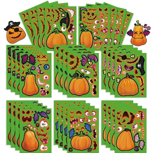 16pcs, Halloween DIY Pumpkin Decoration Sticker Set, Pumpkin Horror Decoration Sticker, Vinyl Waterproof Party Decoration Sticker, Cartoon Fun Decoration Sticker, Halloween Decorations, Back To School