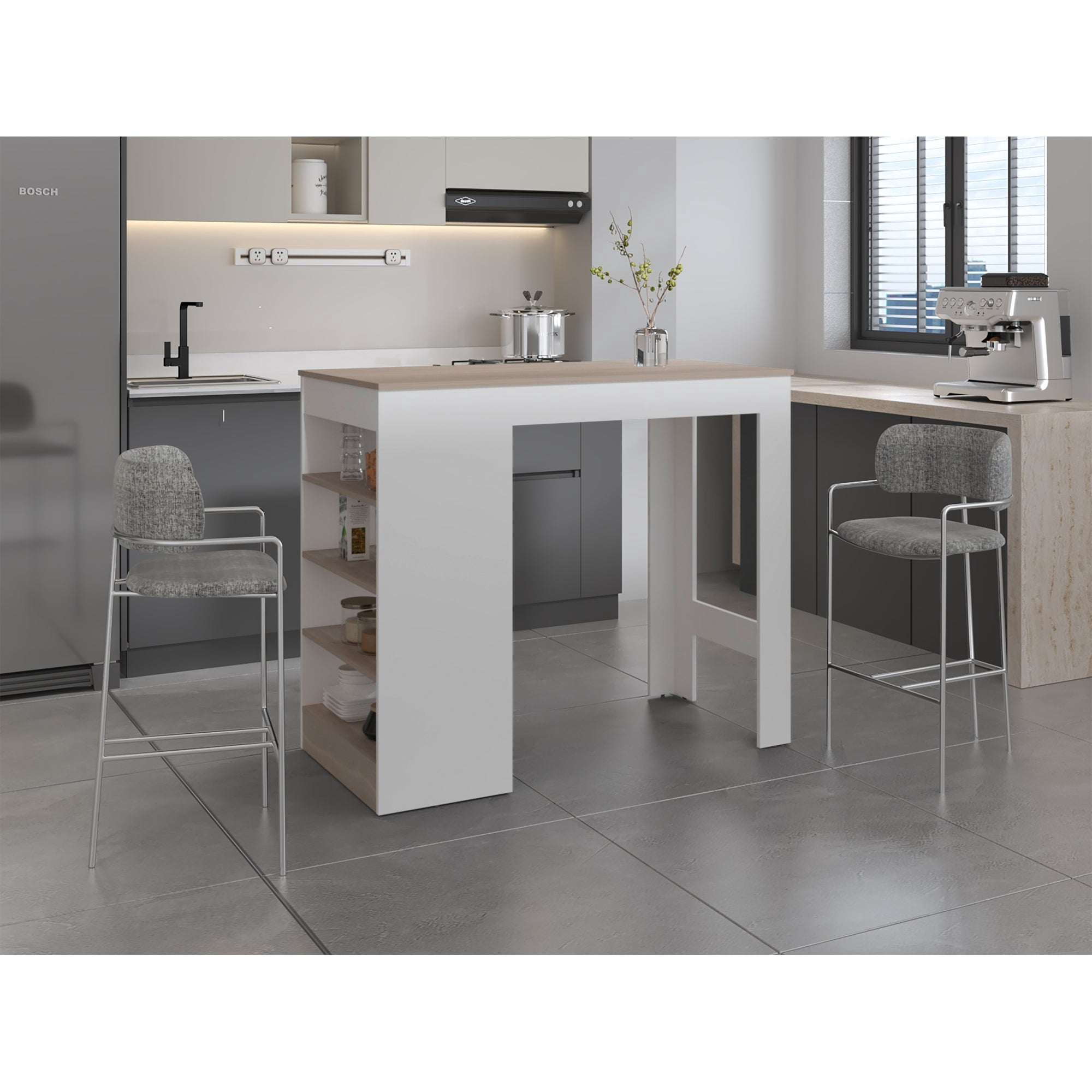 Tuhome - Isla De Cocina Greer 102x119,8x59,8 Cm Blanco Y Positano