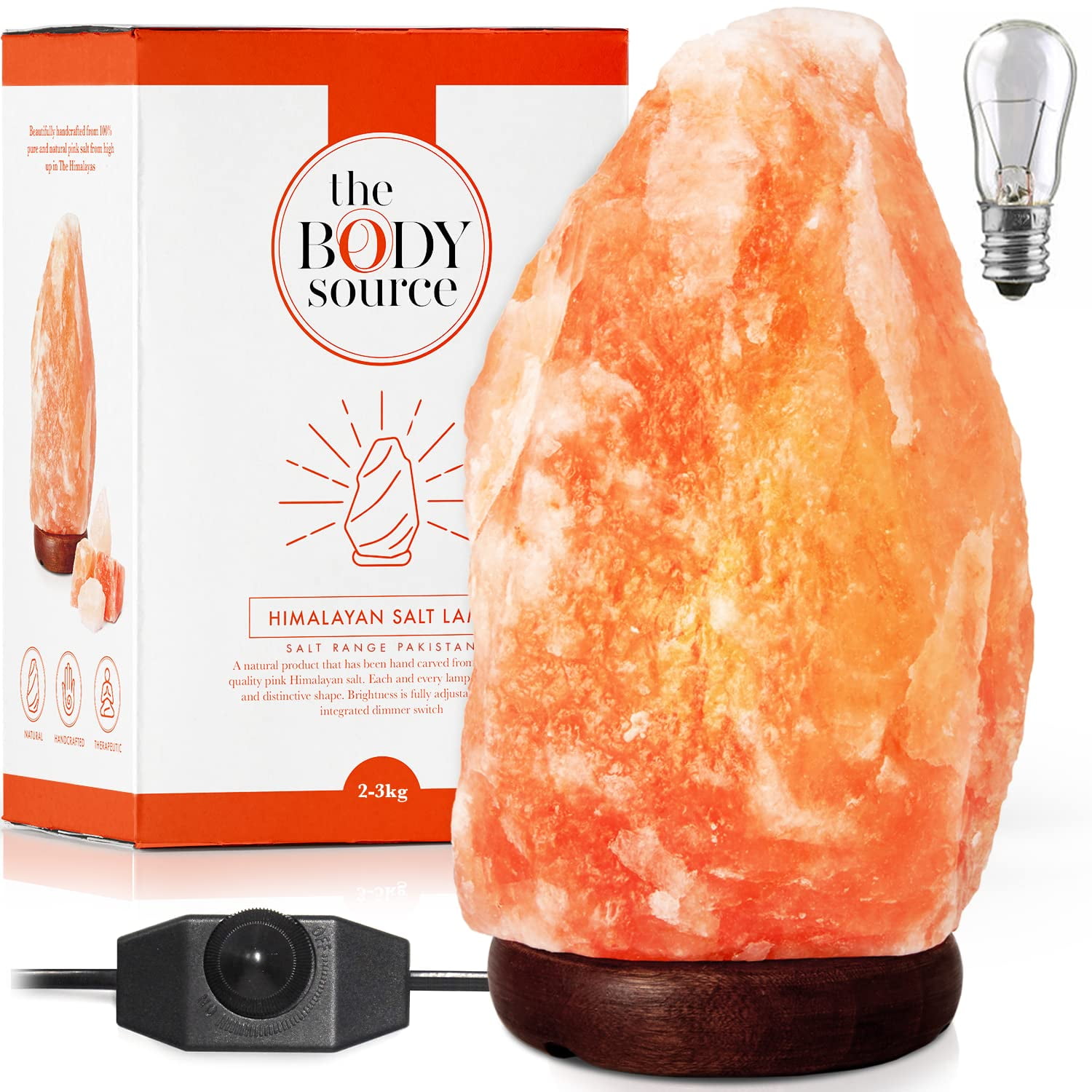 The Body Source - Lámpara De Sal De 10 12 Tallada A Mano Con Regulador De Intensidad