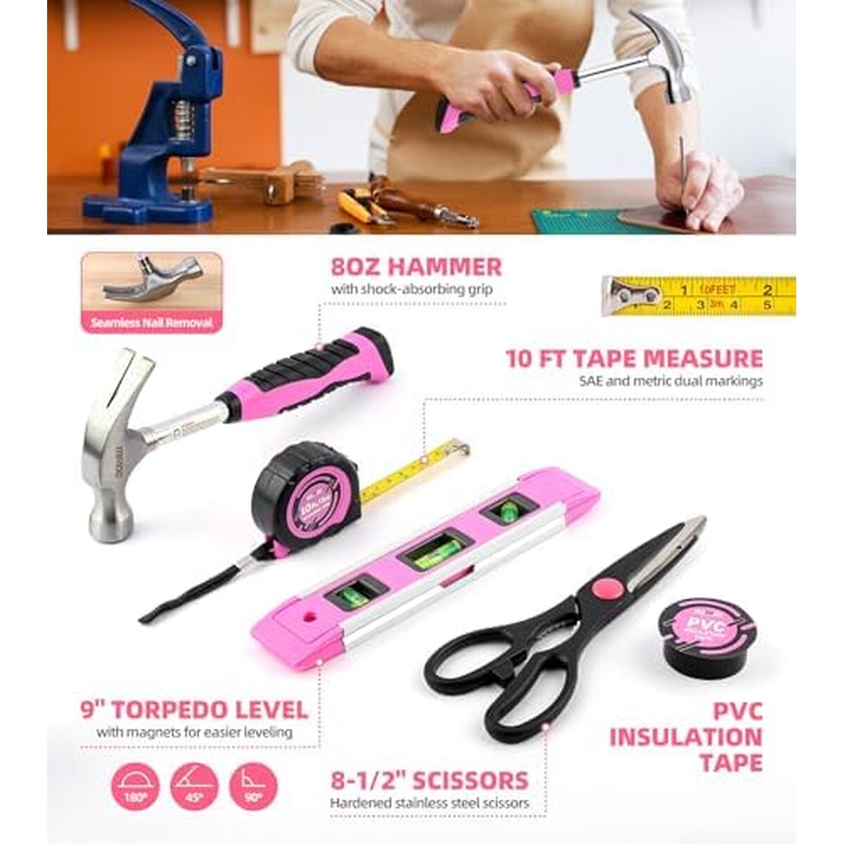 Set Herramientas Dowell 143 Piezas Rosa Atornillador 3.6v