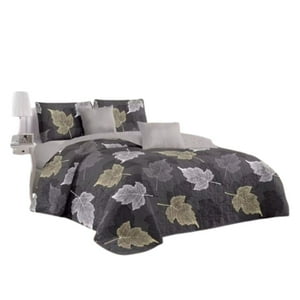Genérico - Cubrecama Quilt Verano 1.5 Plazas - Gris Hojas Otoñales Kfl583