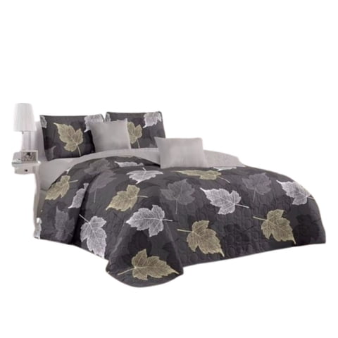 Genérico - Cubrecama Quilt Verano 1.5 Plazas - Gris Hojas Otoñales Kfl583