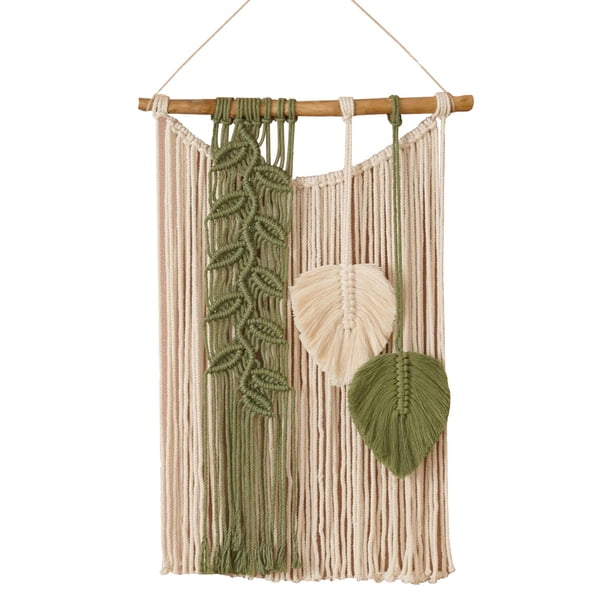 Borlas para colgar en la pared de macramé, tapiz tejido de arte de pared bohemio decorativo elegante trenzado creativo para cafetería, dormitorio, , VERDE