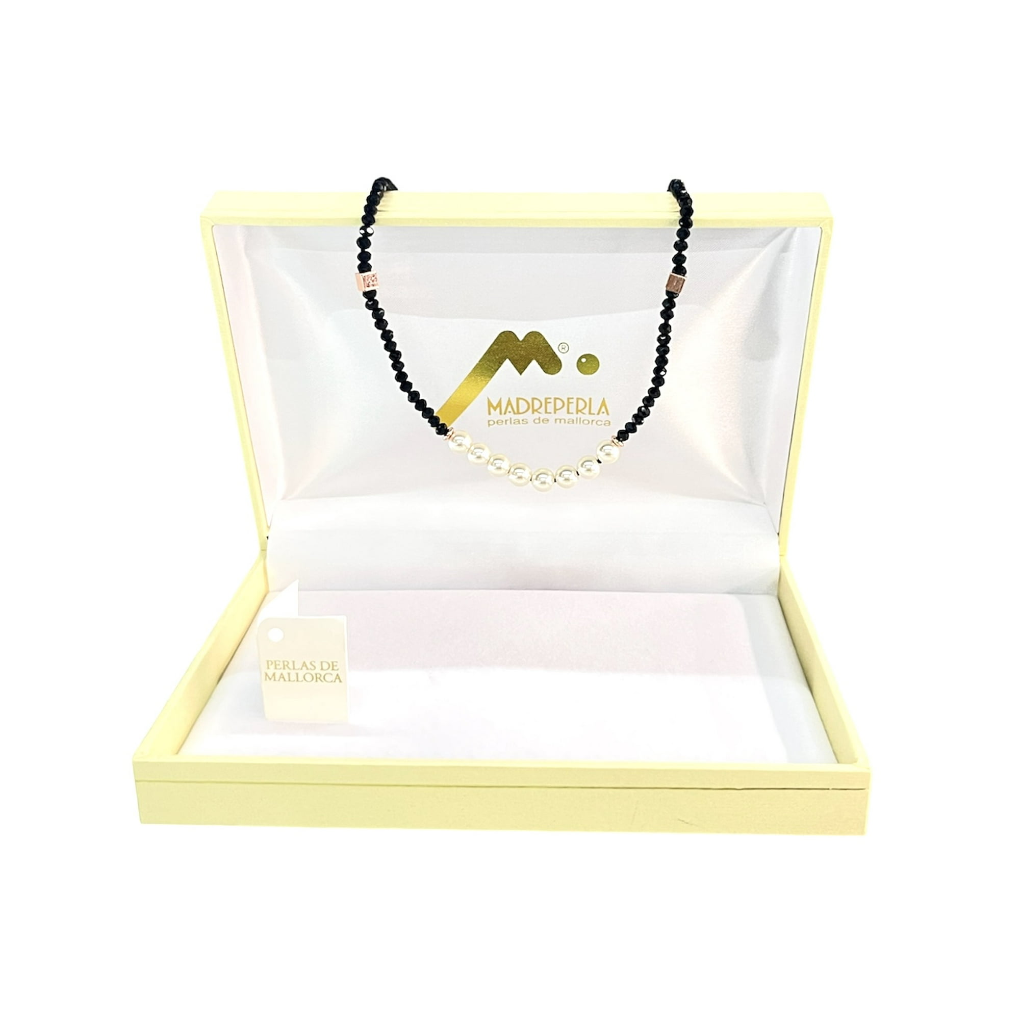 Collar De Perlas De Mallorca Con Cristales Color Onix