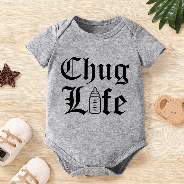 Baby Triangle Bodysuit Chug Life Bottle Letter Print Newborn Cute Short Sleeve Romper Pajamas