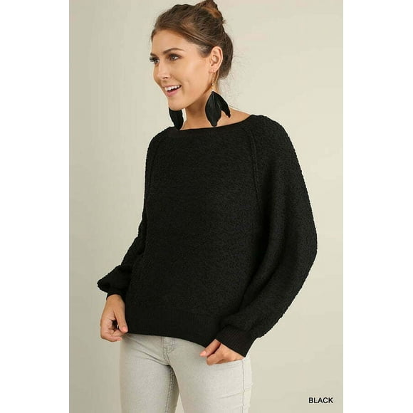 Suéter con Cuello Barco y Mangas Abullonadas - Moca, S