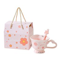 Bothyi - Bonita Taza De Cerámica Para Café, Té, Leche Y Cacao, Con Cuchara, 380 Ml, Color Rosa