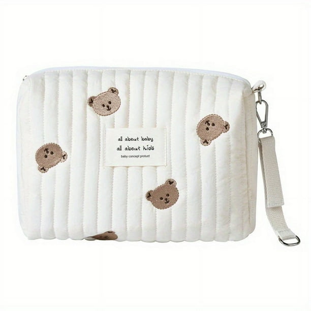 Ins Zipper Embroidery Cotton Mummy Bag Baby Stroller Storage Hanging Bag Diaper Bottle Finishing Bag Mother And Baby Bag