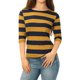 thumbnail image 2 of INSPIRE CHIC Camisetas a Rayas de Regreso a Clases para Mujer Ajuste Ceñido Mangas al Codo Cuello de Barco Talla M Mostaza Azul Marino, 2 of 7