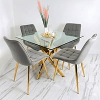 Nevi Express - Juego De Comedor Dorado 120Cm + 4 Sillas Capitone Gris