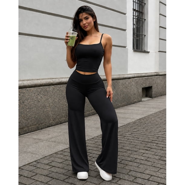 Conjunto Deportivo Para Mujer Top Tirantes Pantalon Palazzo