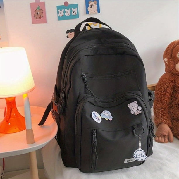 Upgrade Your School and Travel Game with Our Kawaii Canvas Backpack - Simple Preppy Style with Large Capacity for Women