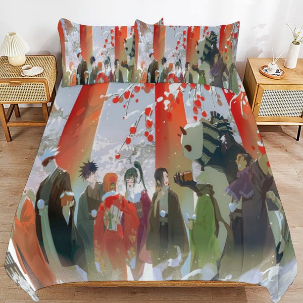 Jujutsu Kaisen Bedding Set Duvet Cover Comfortable and Lightweight Cartoon Bedding 3 Piece Bed Set
