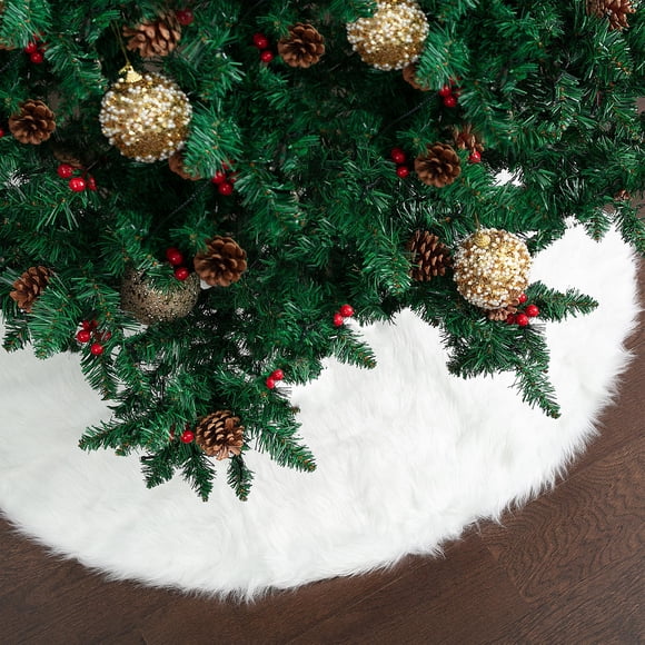 Faldón para árbol de Navidad Mr. Pen, piel sintética, color blanco, 122 cm de diámetro