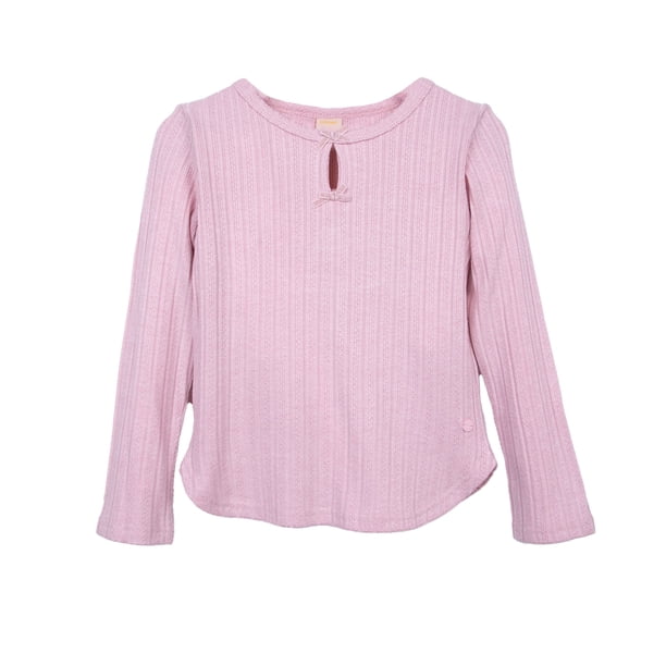 Polera Niña Manga Larga Acanalada Detalle Cintas Palo Rosa