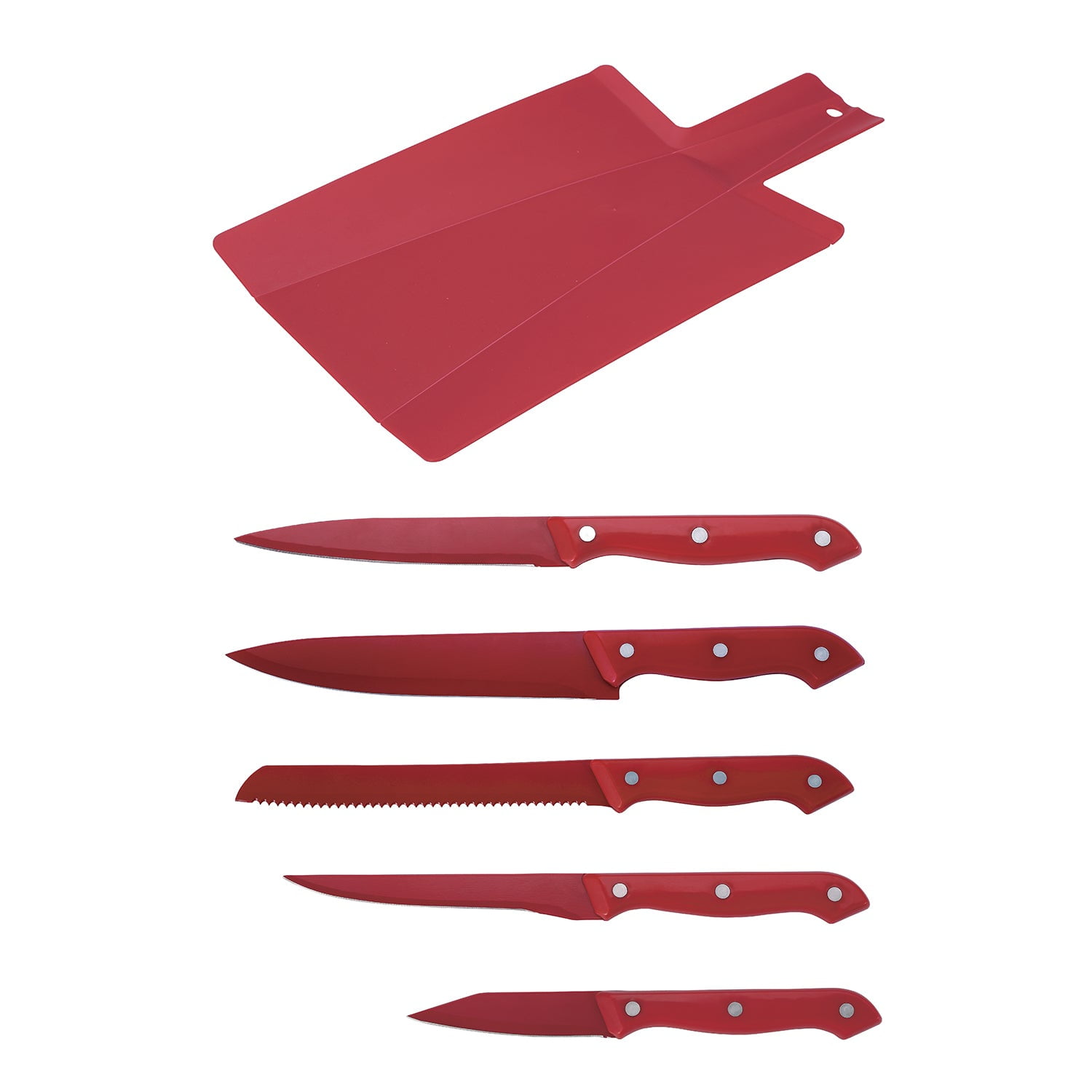Bergner - Set 6pz (5 Cuchillos + Tabla Corte) Rojo Milky -