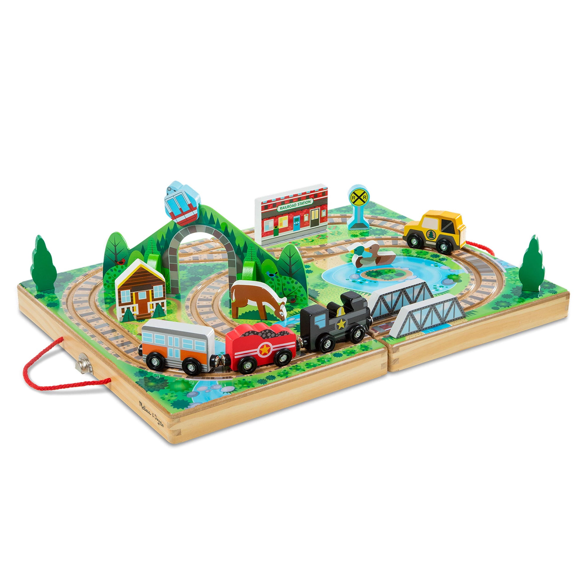 Set Railroad Para Llevar Melissa & Doug De 17 Piezas Con 3 Trenes