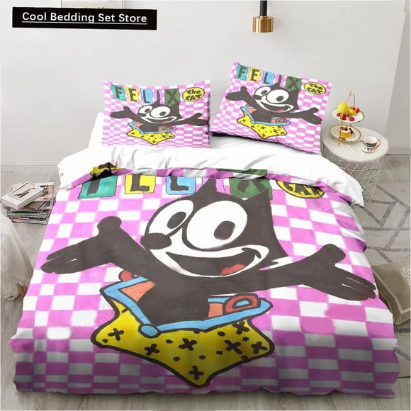 Cute F-Felix Cat Cartoon Bedding Set,Duvet Cover Comforter Bed Set Quilt Cover Pillowcase, Boys Girls Adults Bed Sheets