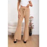 Likeshop - Pantalon Calza Mujer Flare Lanilla Tiro Alto Full Elasticado 5050