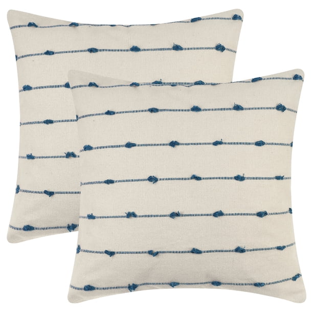 FUNDAS DE COJÍN BOHO A RAYAS REGALWOVEN 2 PACK CUADRADO MODERNO ESTILO GRANJA NEUTRAL FUNDA DE ALMOHADA AZUL 20 x 20 PULGADAS