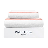 Set 2 Toallas Nautica Mav Cara+Mano 100% Algodón Alta Calidad Blanco-Rojo