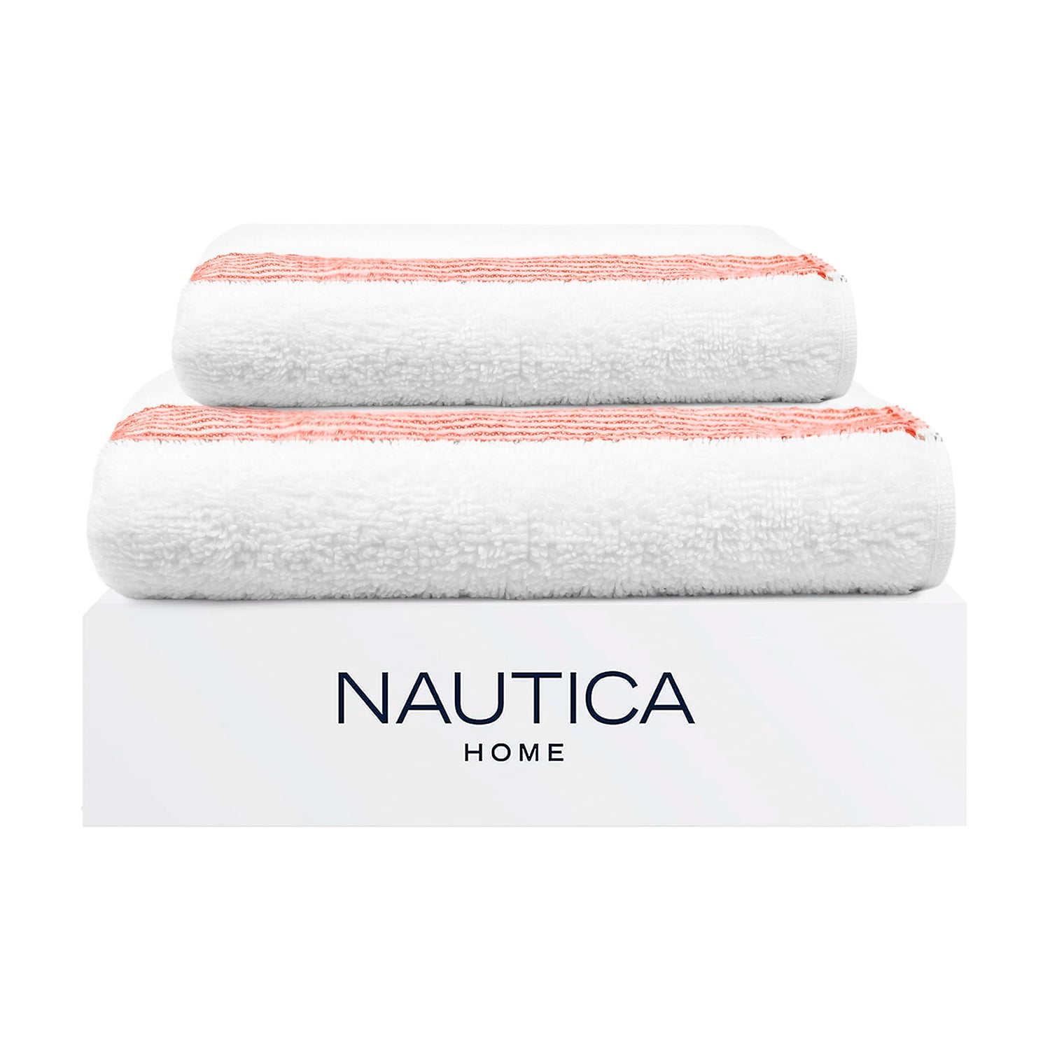 Set 2 Toallas Nautica Mav Cara+mano 100% Algodón Alta Calidad Blanco-rojo