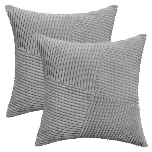 REGALWOVEN Fundas de Almohada de Pana Juego de 2 Fundas de Cojín Decorativas de Rayas Sólidas para Sofá Cama Decoración del Hogar Gris 18" x 18"