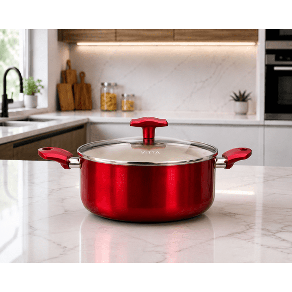 Olla Cacerola antiadherente De Aluminio 24 CM 5,4 Lts Con Tapa Modelo Rosso Marca Vitta