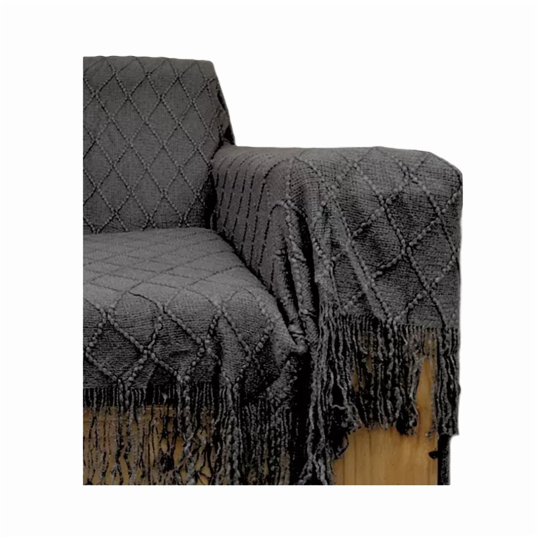 Genérico - Manta Decorativa Tejida Para Sillón, Piecera O Cama Color Gris Oscuro